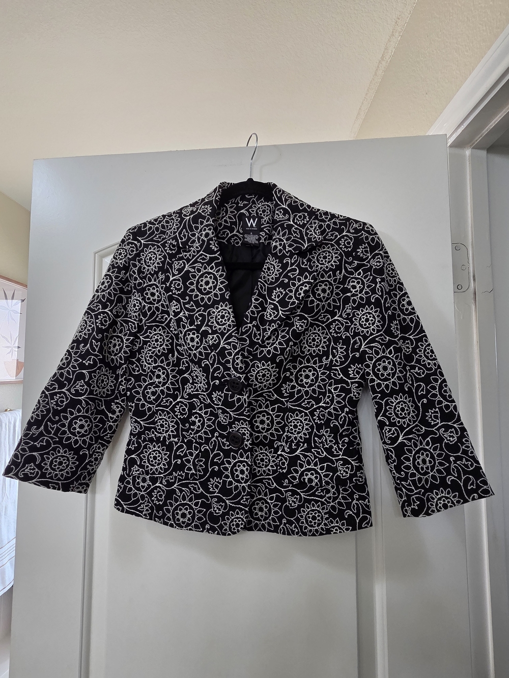 W by Worth Black Blazer with White Floral Outline